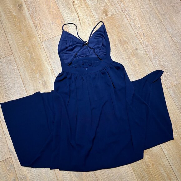 SHEIN Belle Solid Color Spaghetti Strap High Slit Dress Small Navy Blue - Picture 5 of 5